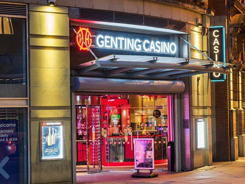 The entrance to the Genting Casino on Portland Street, Manchester