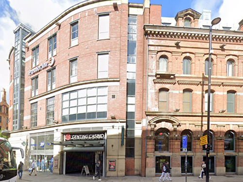 The exterior of the Genting Casino on Portland Street, Manchester