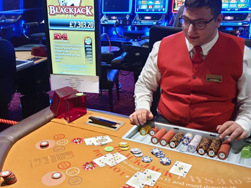 Blackjack table at Horizons Casino, Leicester Square London.